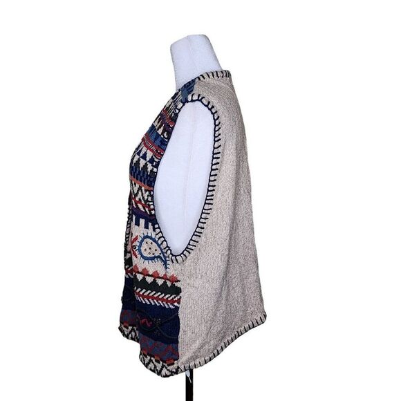 Vintage 90s J Jill Embroidered Nordic Sweater Vest Womens Size 1X Beige Multi - Picture 4 of 6